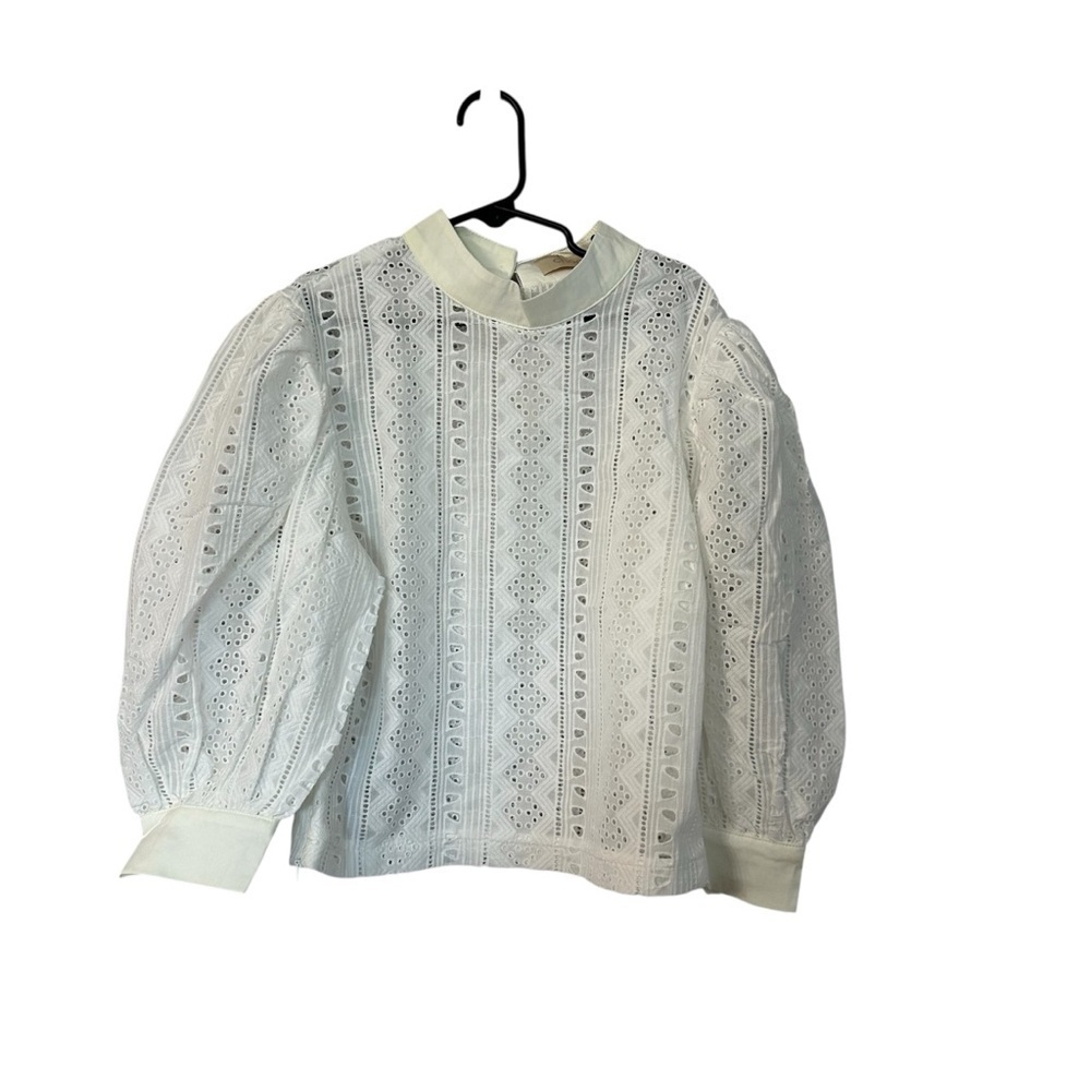 Choosy Women’s Long Sleeve White High Collar Eyelet Blouse Sz XS NWT